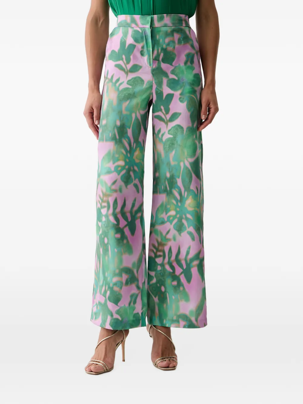 Morgan Floral-print Trousers In Green