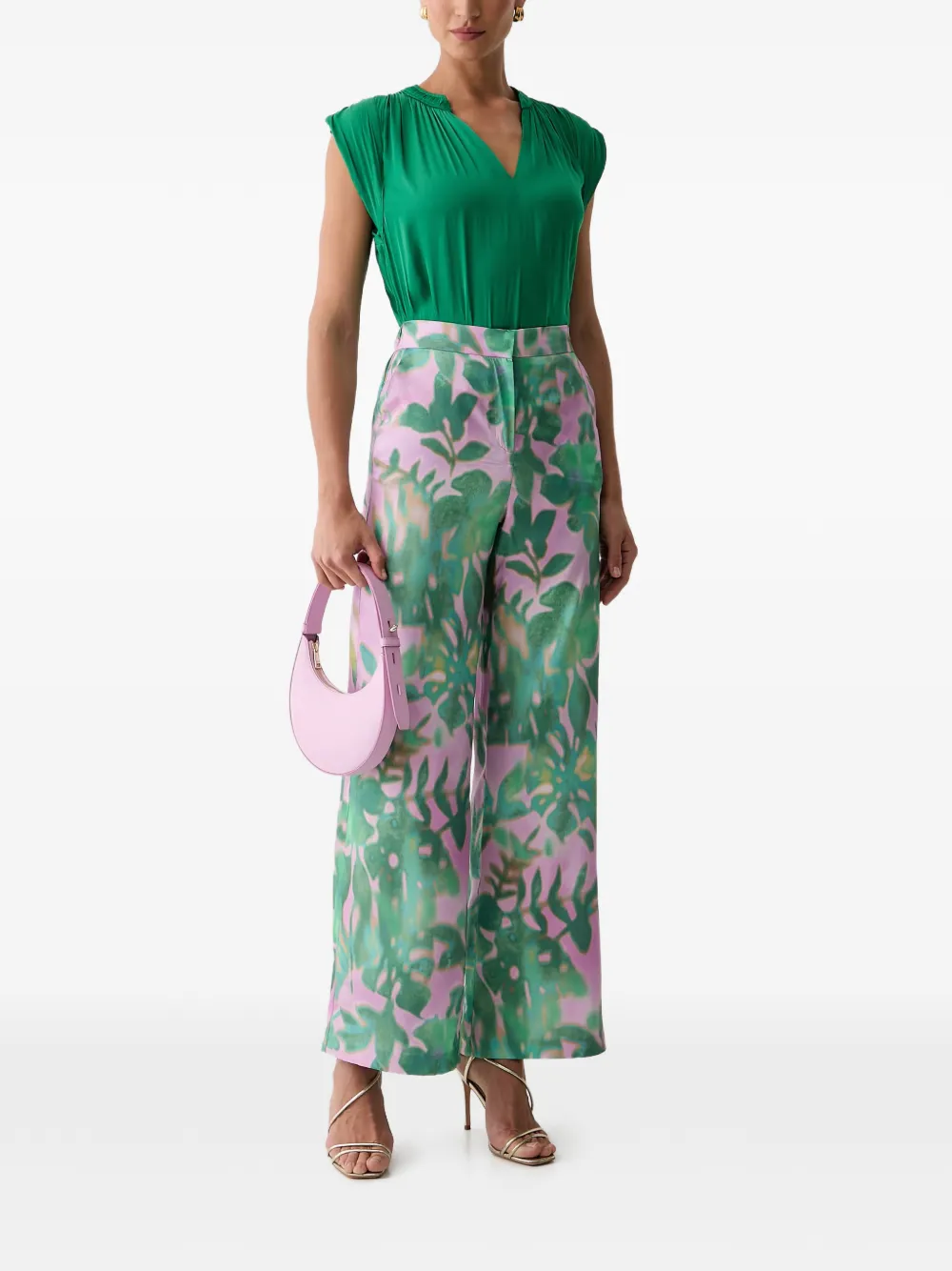 Morgan Broek met bloemenprint Groen