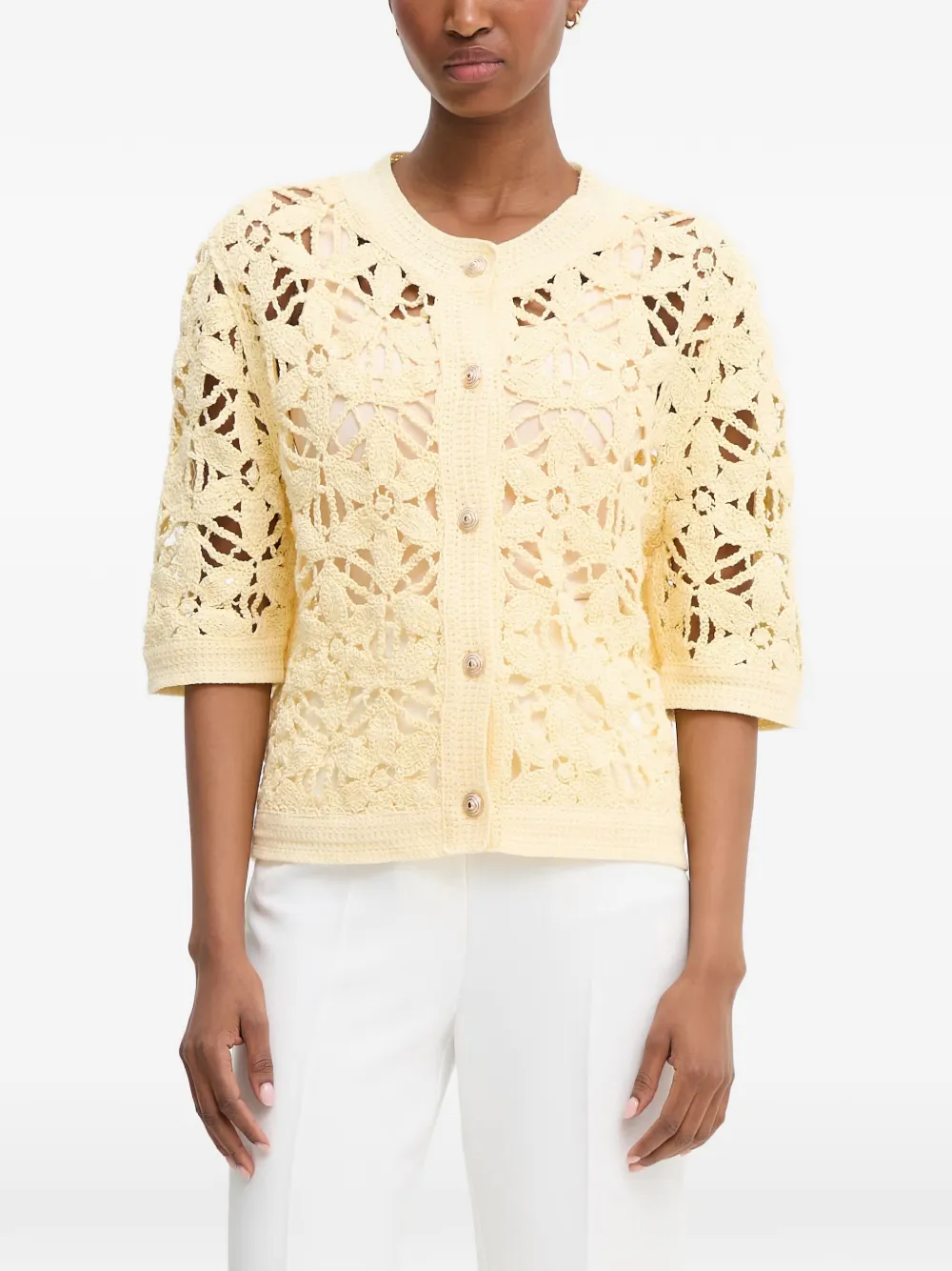 Morgan crochet-knit cardigan - Giallo