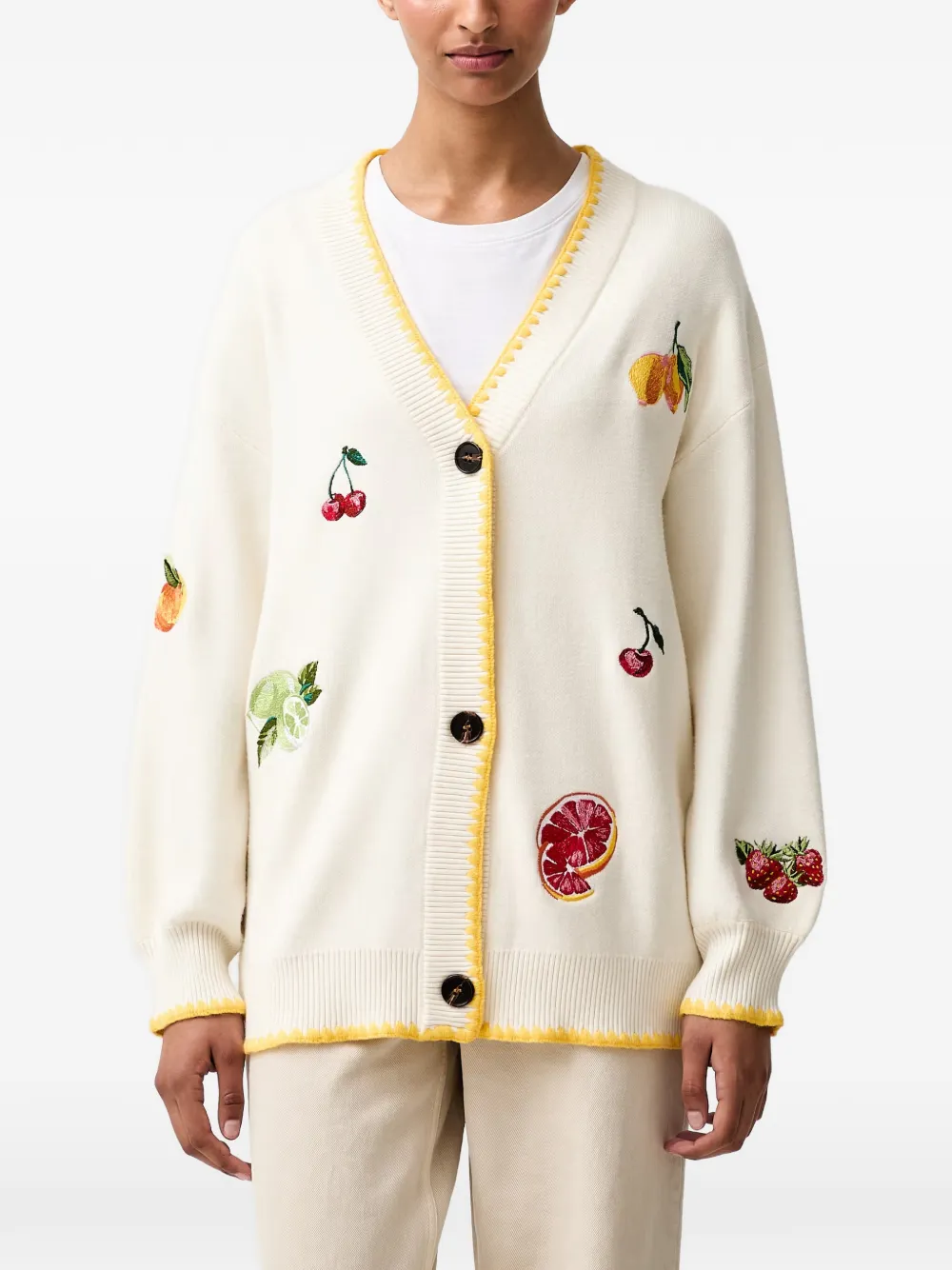 NEVER FULLY DRESSED Cardigan mit Früchte-Stickerei - Nude