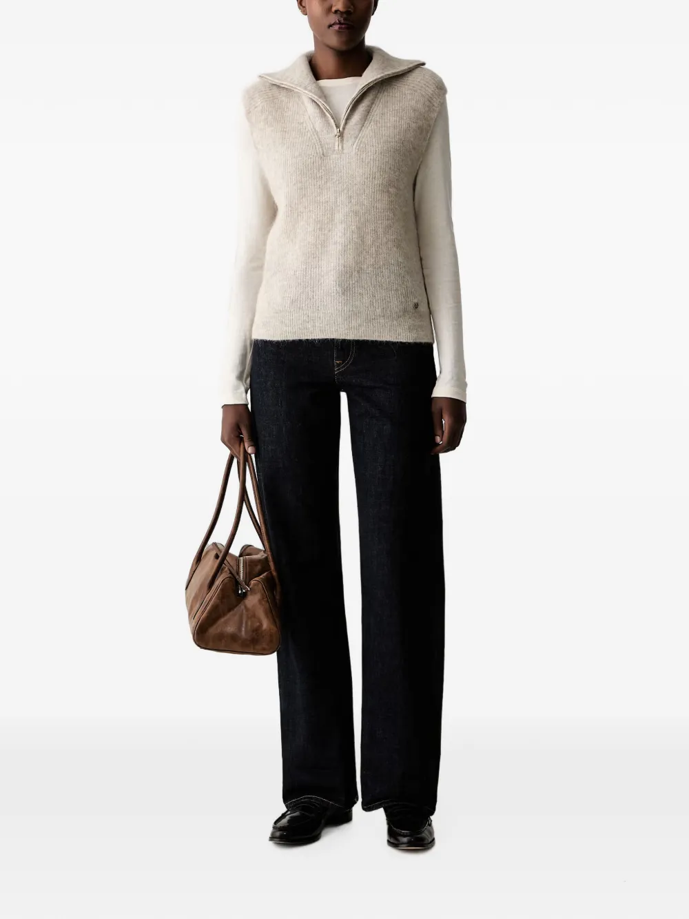Mos Mosh MMThora gebreide top met kwartrits Beige