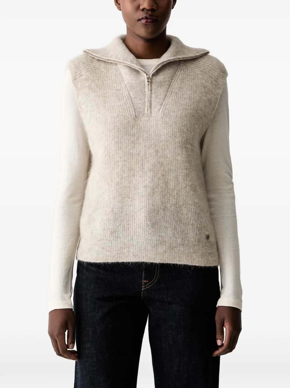 Mos Mosh Mmthora Quarter-zip Knitted Vest In Neutral