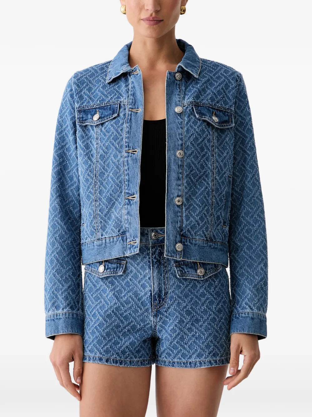 Morgan Giacca denim con monogramma jacquard - Blu