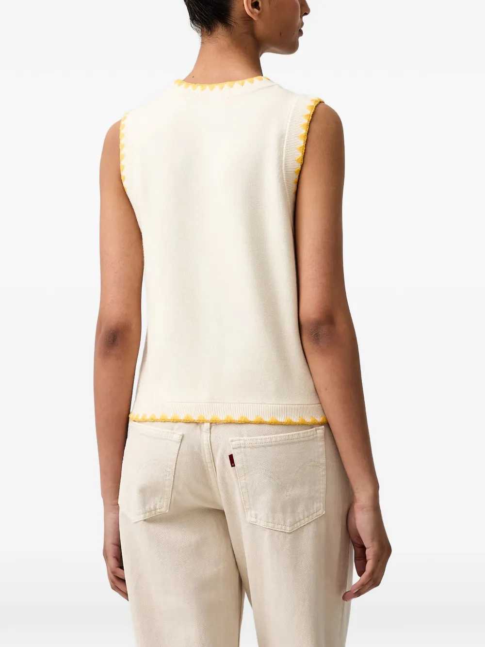 NEVER FULLY DRESSED banana-embroidered sleeveless knitted vest Beige