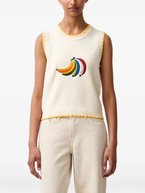 NEVER FULLY DRESSED banana-embroidered sleeveless knitted vest