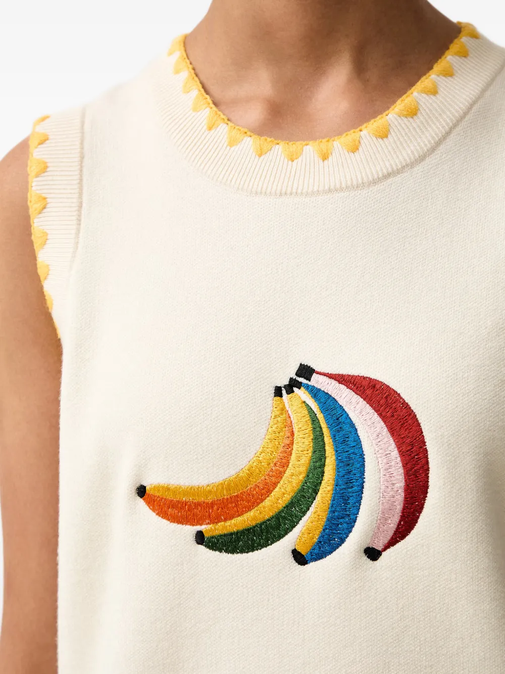 NEVER FULLY DRESSED banana-embroidered sleeveless knitted vest Beige