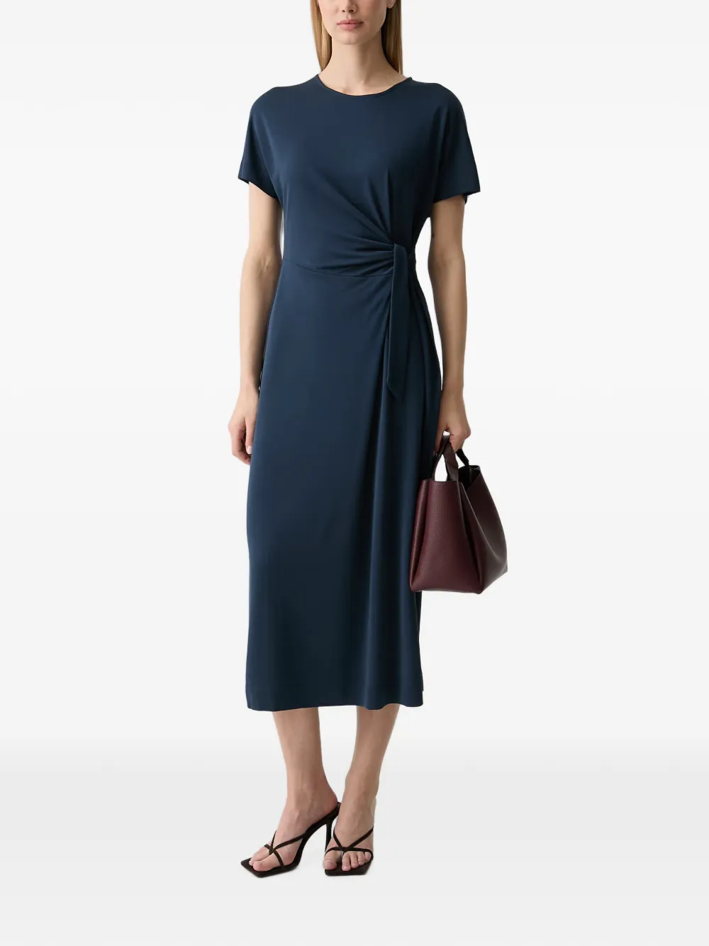 Mos Mosh MMJuliette midi-jurk met korte mouwen en strik Blauw