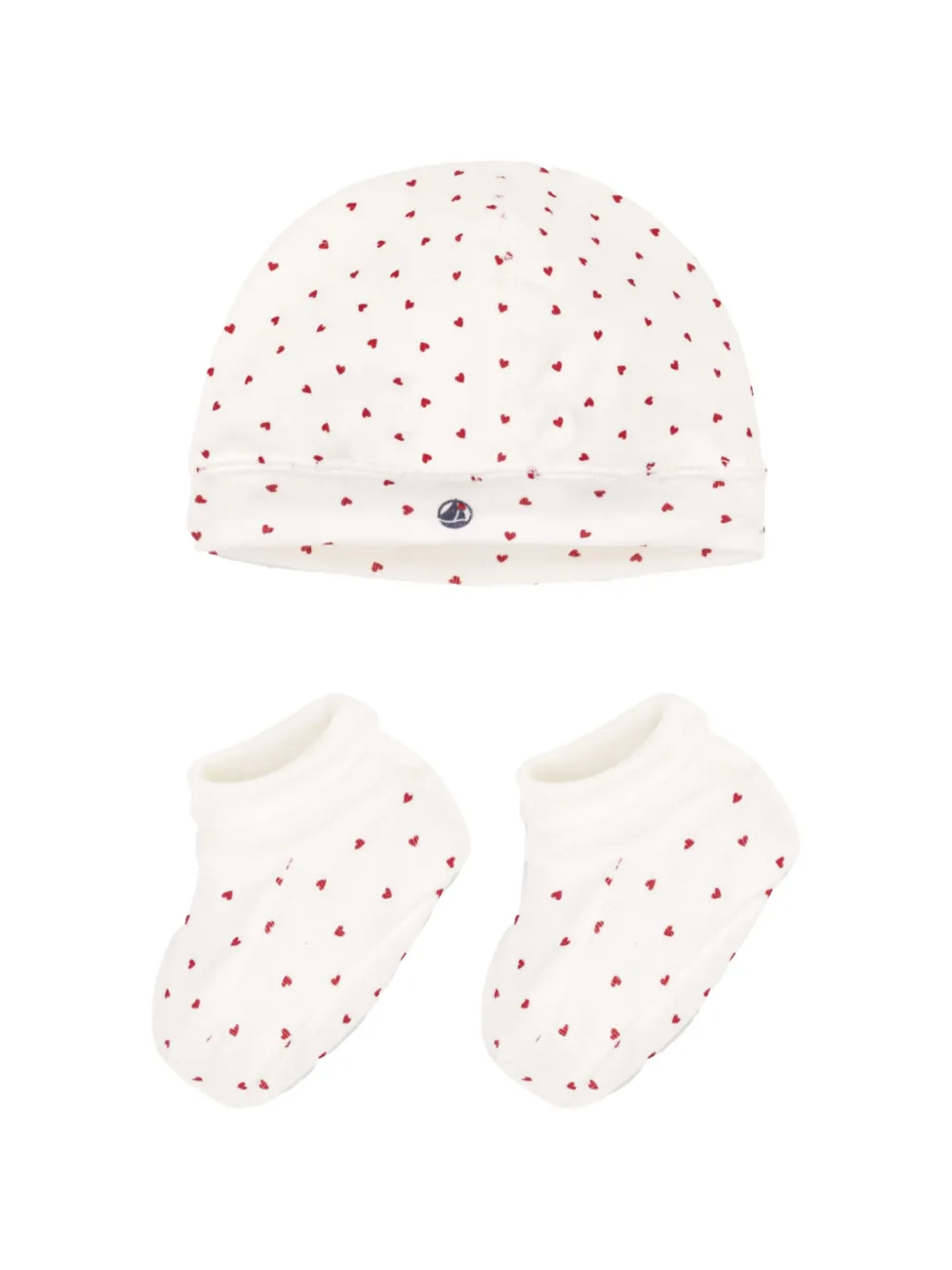 Petit Bateau heart-print beanie hat set (set of two) - Bianco