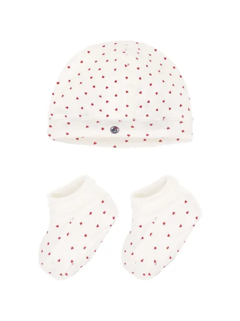 Petit Bateau heart-print beanie hat set (set of two)