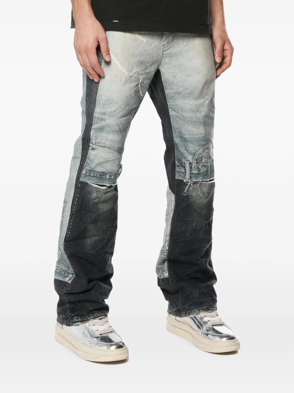 Purple Brand Gerafelde jeans met patchwork Blauw