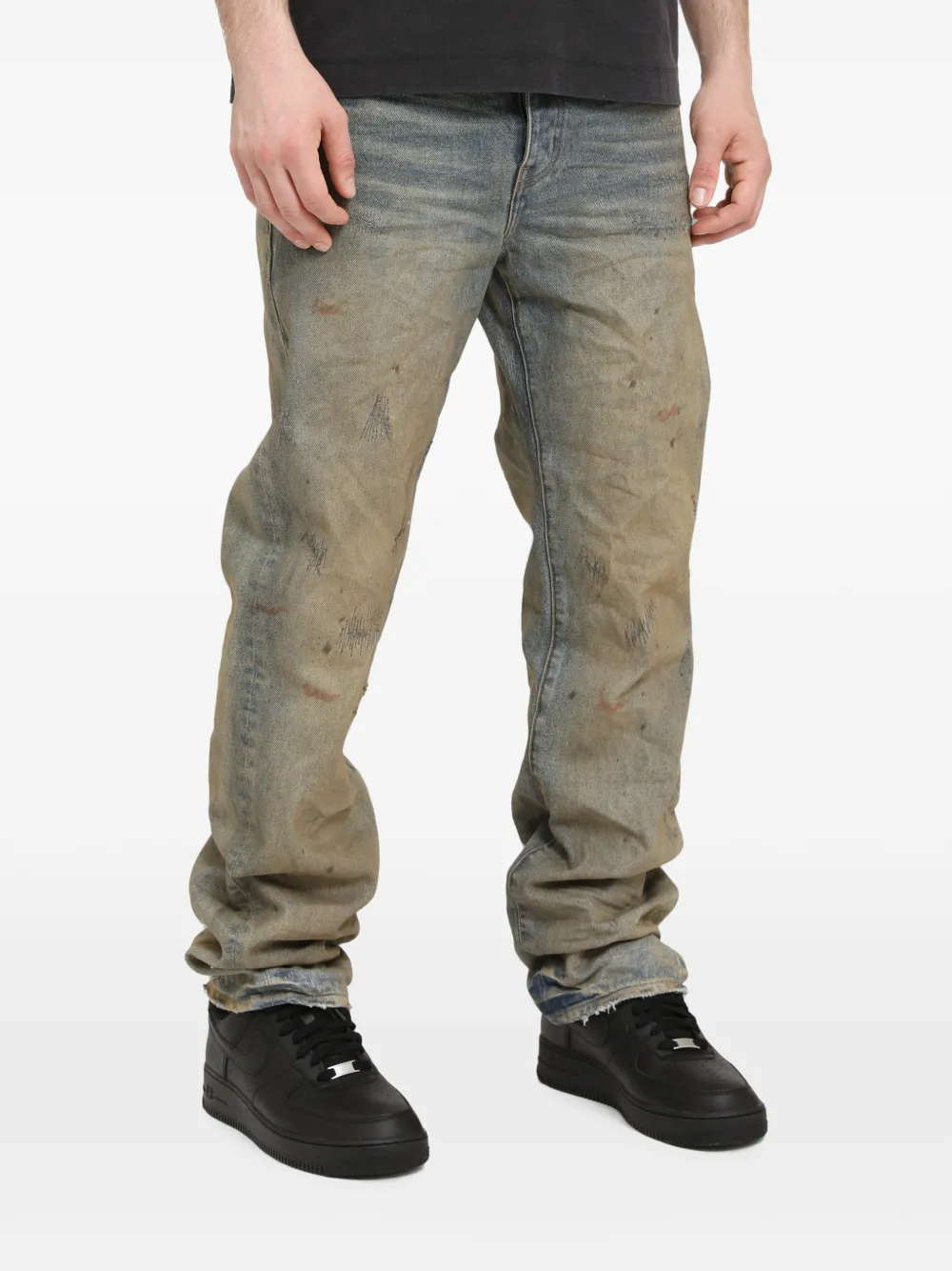 Purple Brand Jeans met verfspetters Blauw