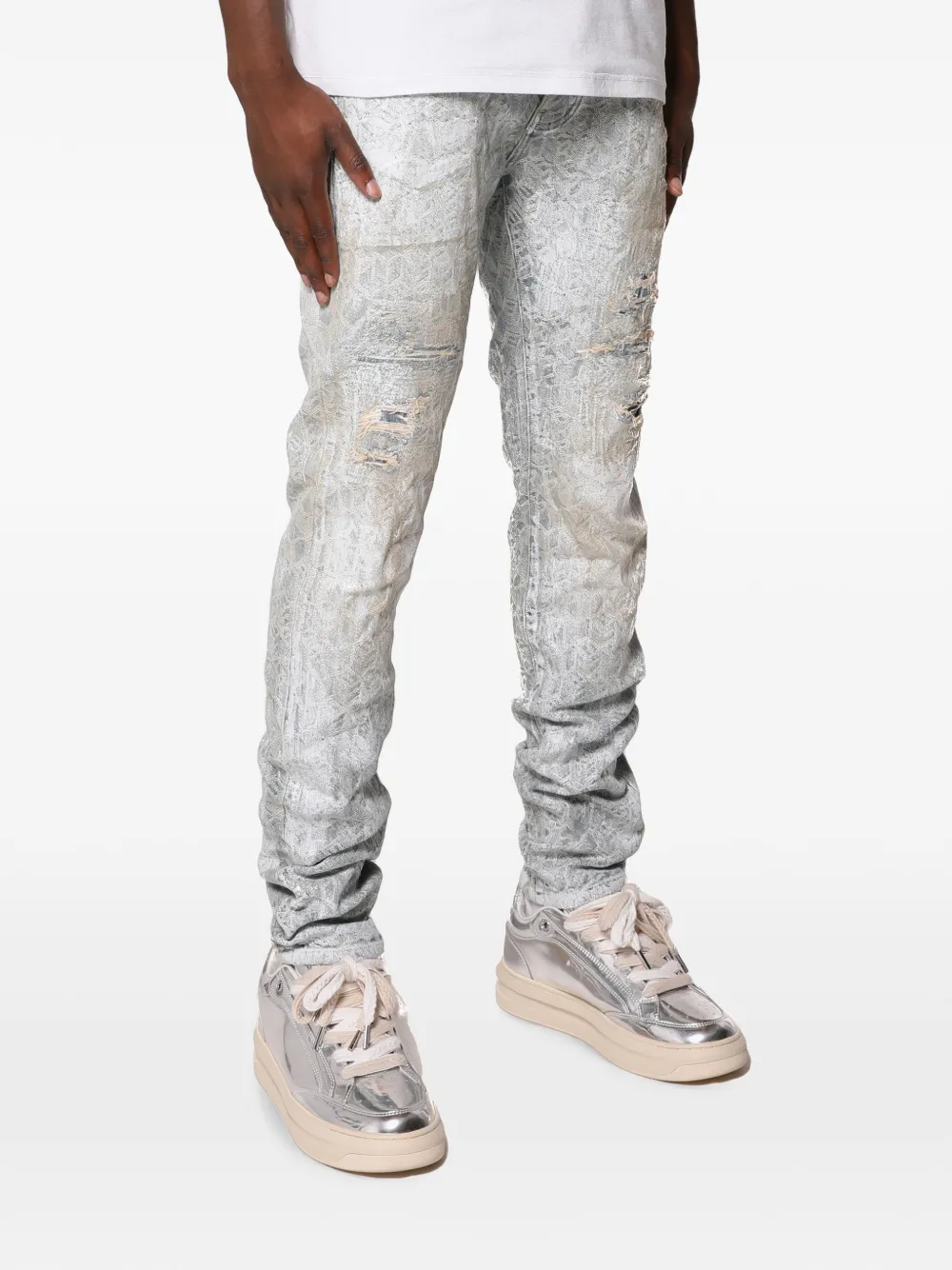 Purple Brand Gerafelde jeans met slangenprint Grijs