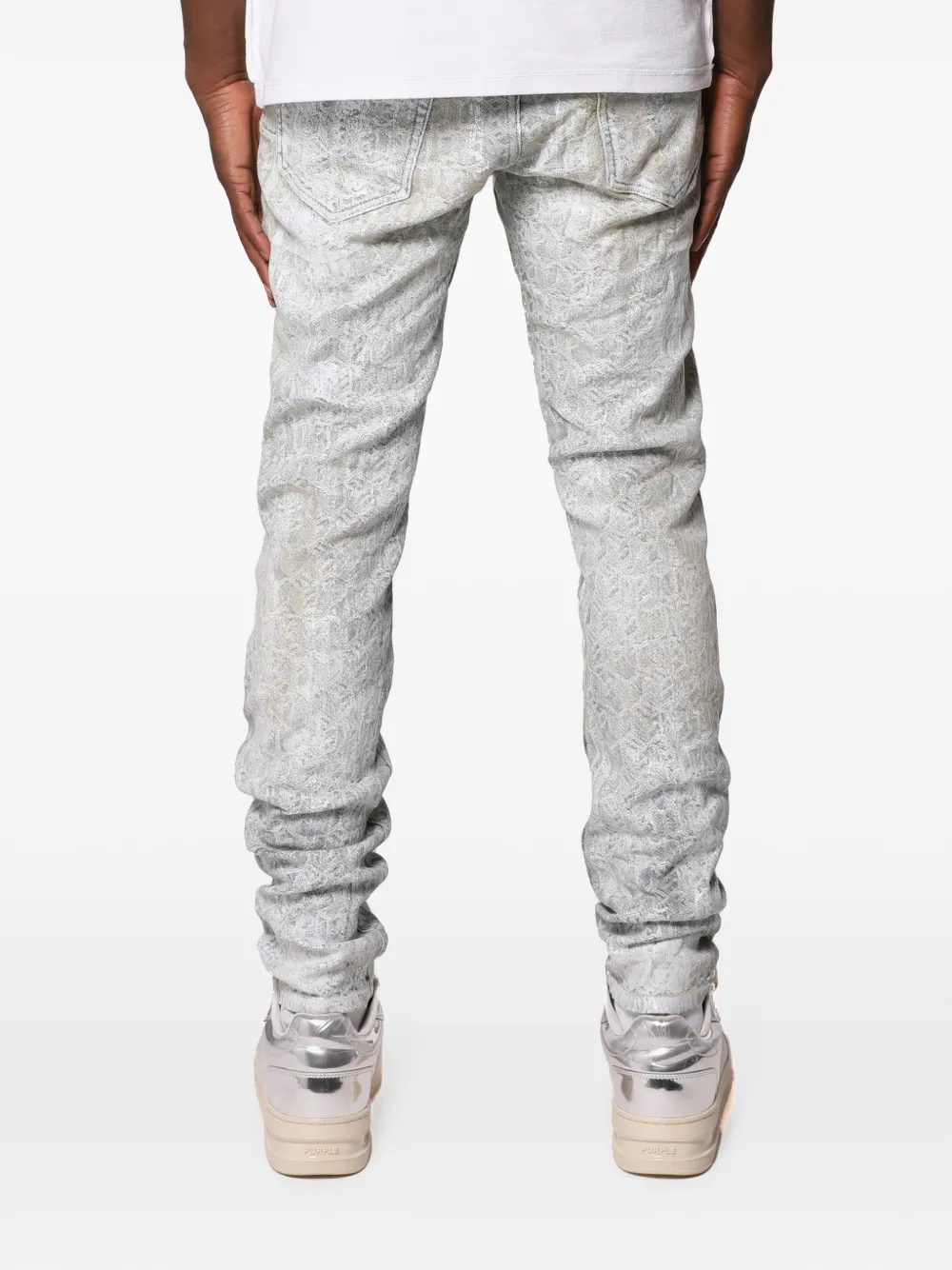 Purple Brand Gerafelde jeans met slangenprint Grijs