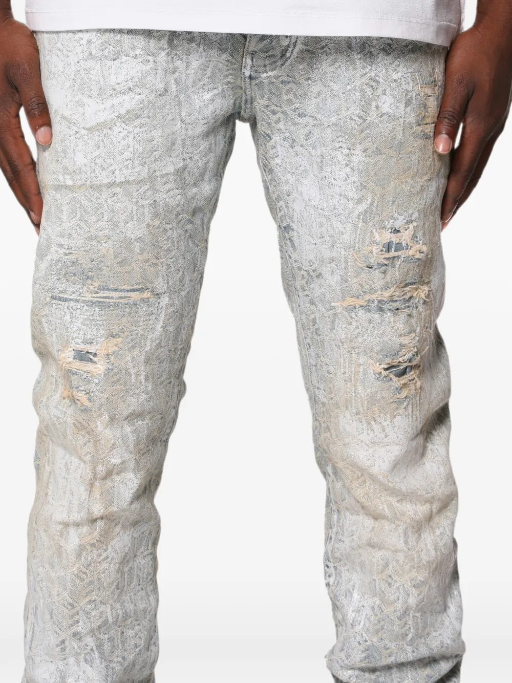 Purple Brand Gerafelde jeans met slangenprint Grijs