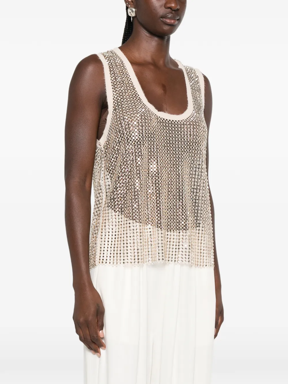 PINKO sequin-embellished tank top Beige