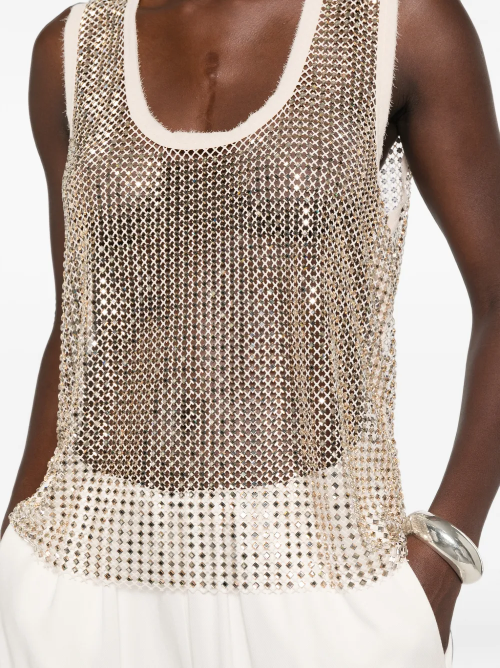 PINKO sequin-embellished tank top Beige