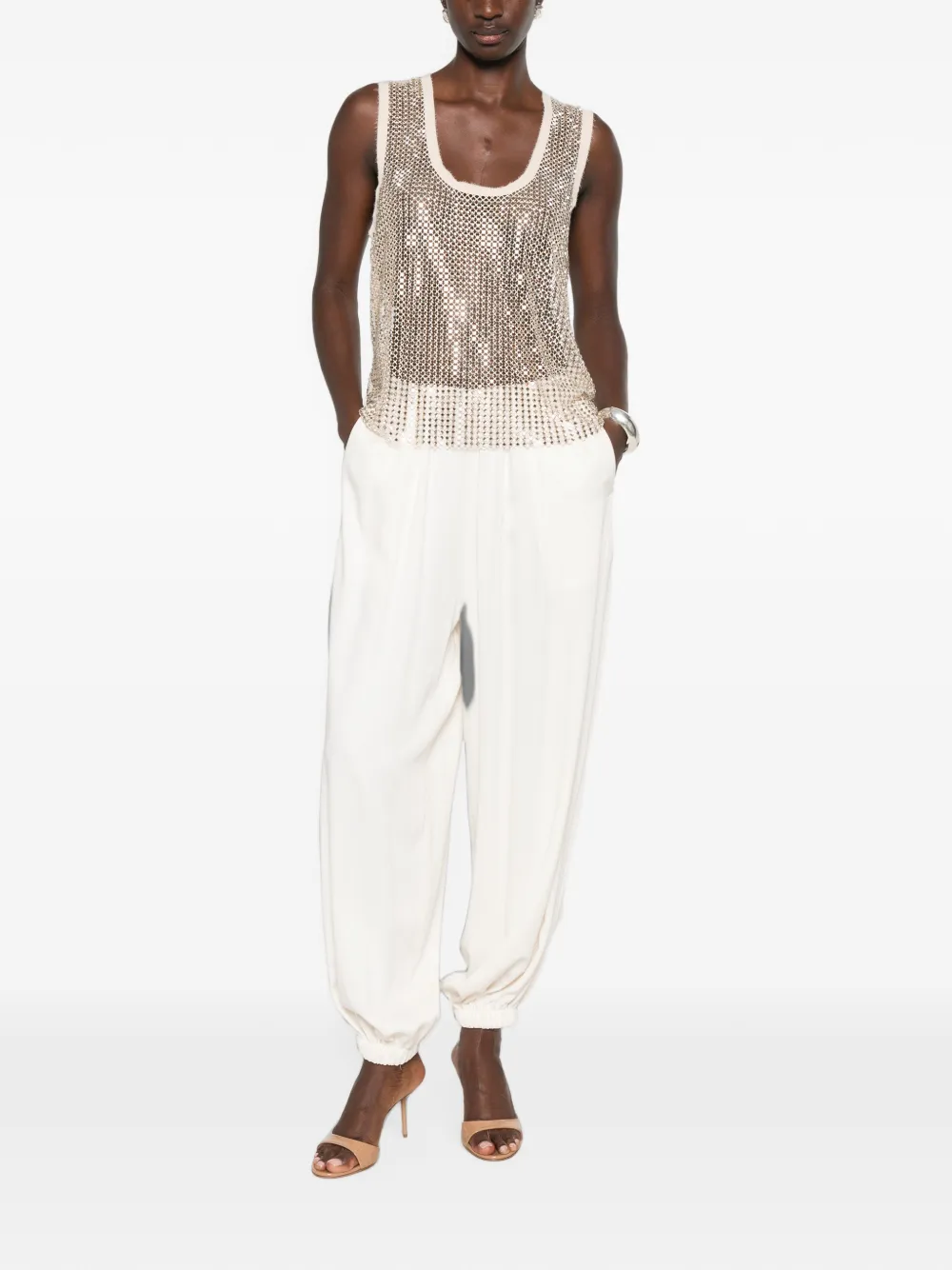 PINKO sequin-embellished tank top Beige