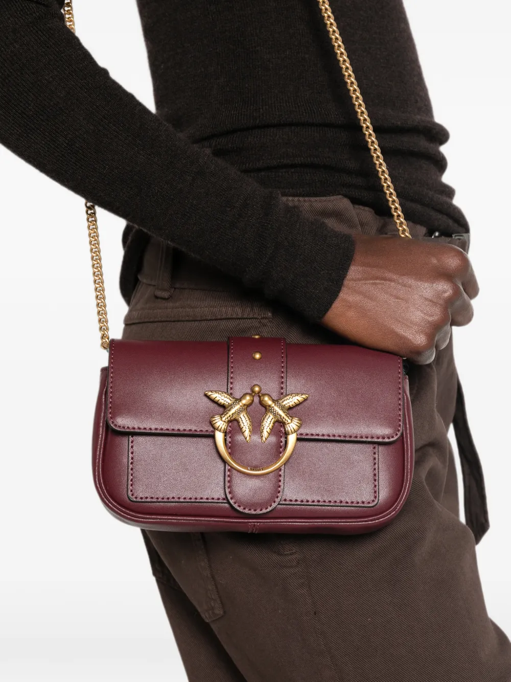 PINKO Escape love birds kleine leren schoudertas Rood