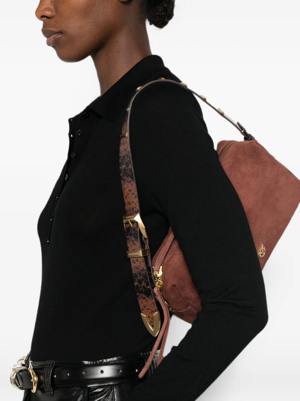 PINKO Schoudertas met studs en leren bandje Bruin