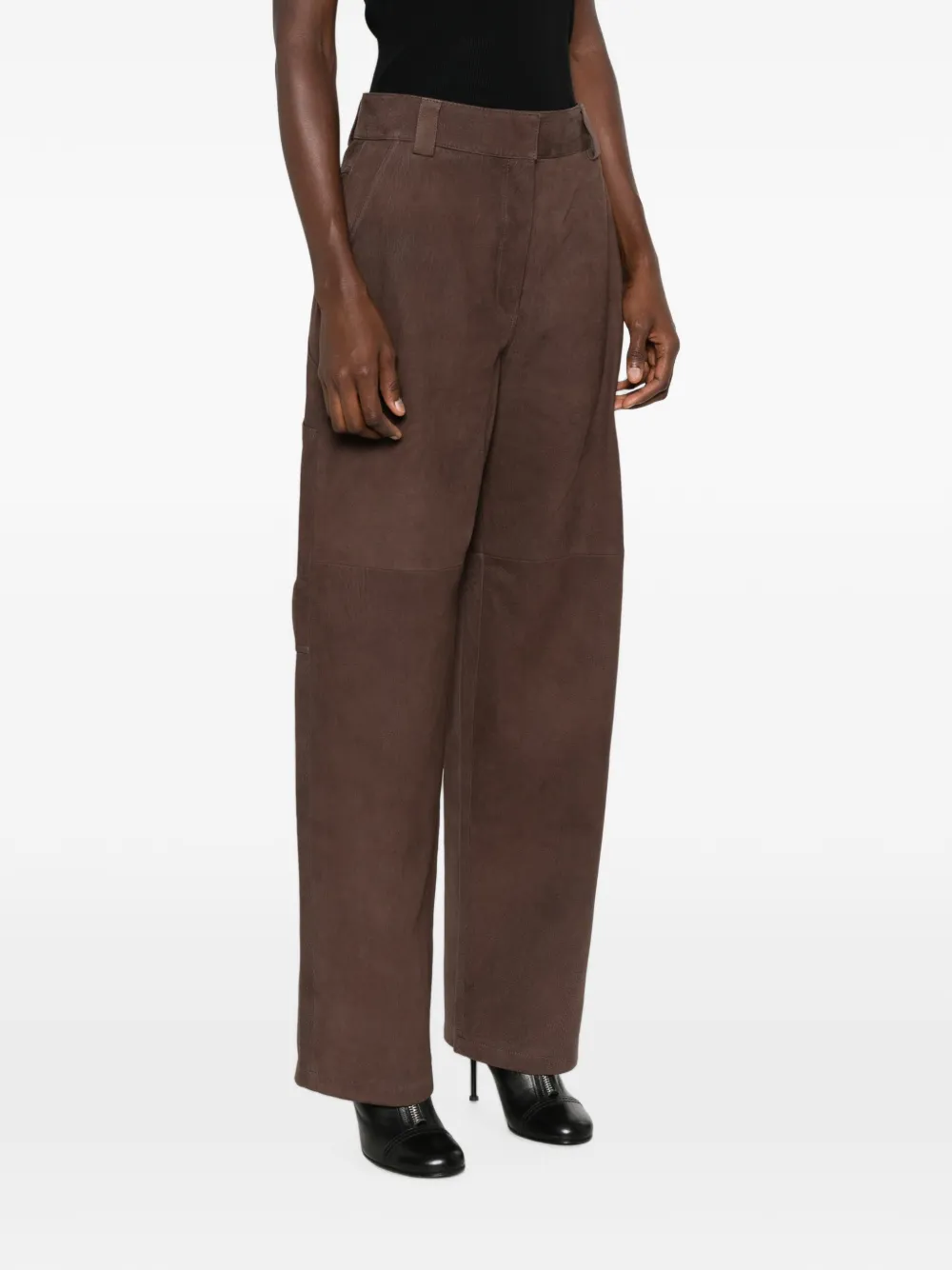 IRO Leren broek met vlakken Bruin
