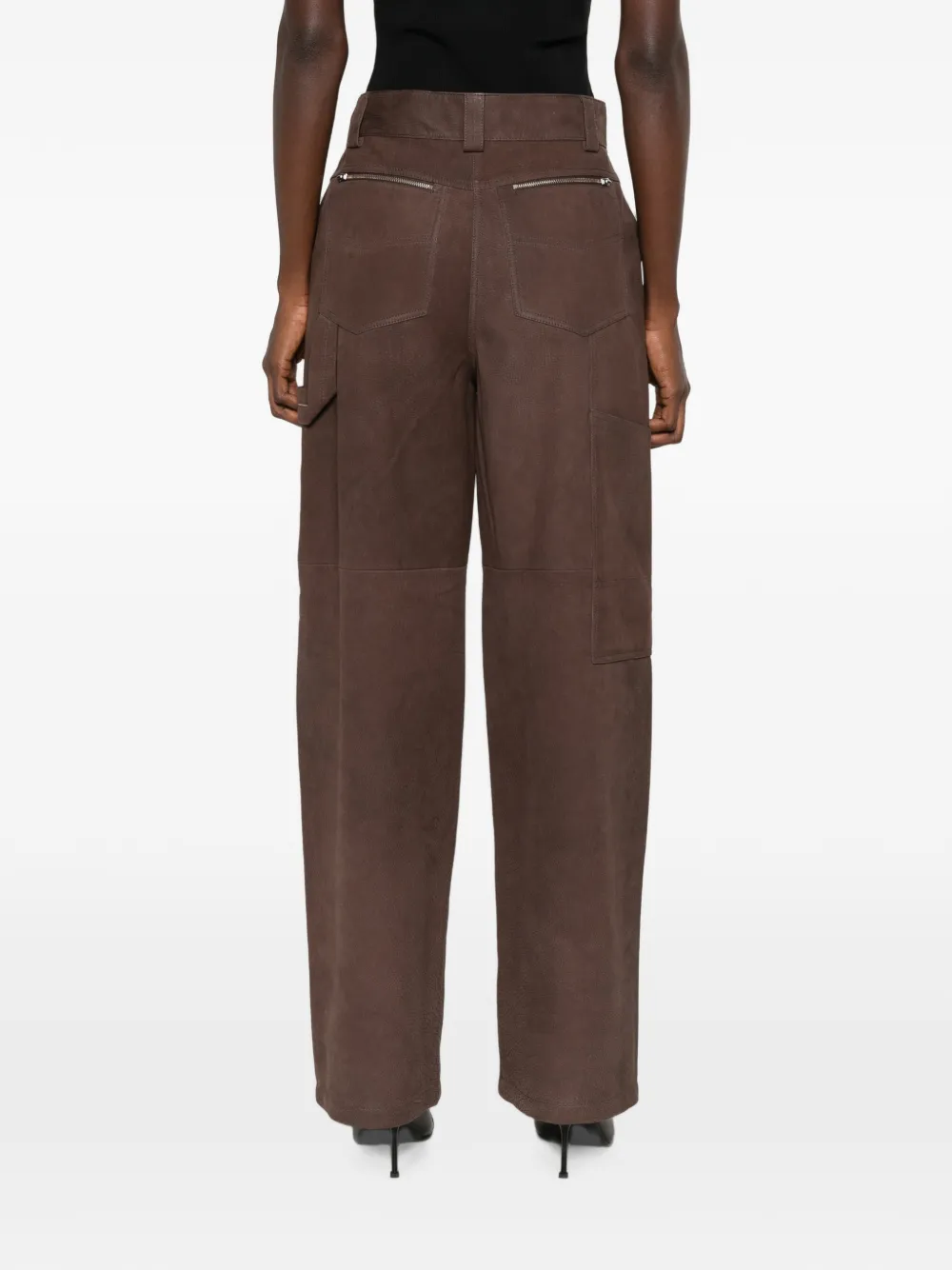 IRO Leren broek met vlakken Bruin