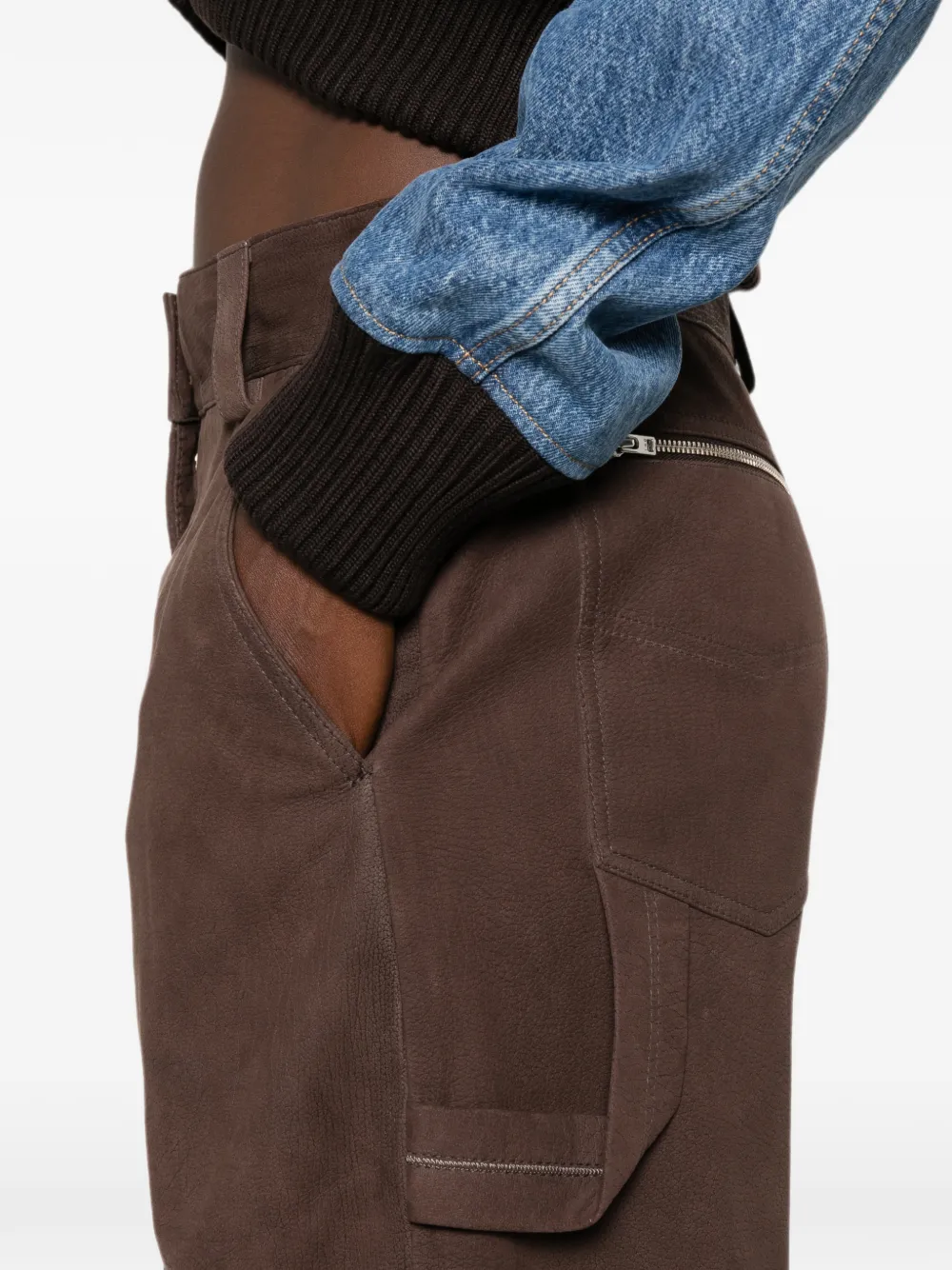 IRO Leren broek met vlakken Bruin