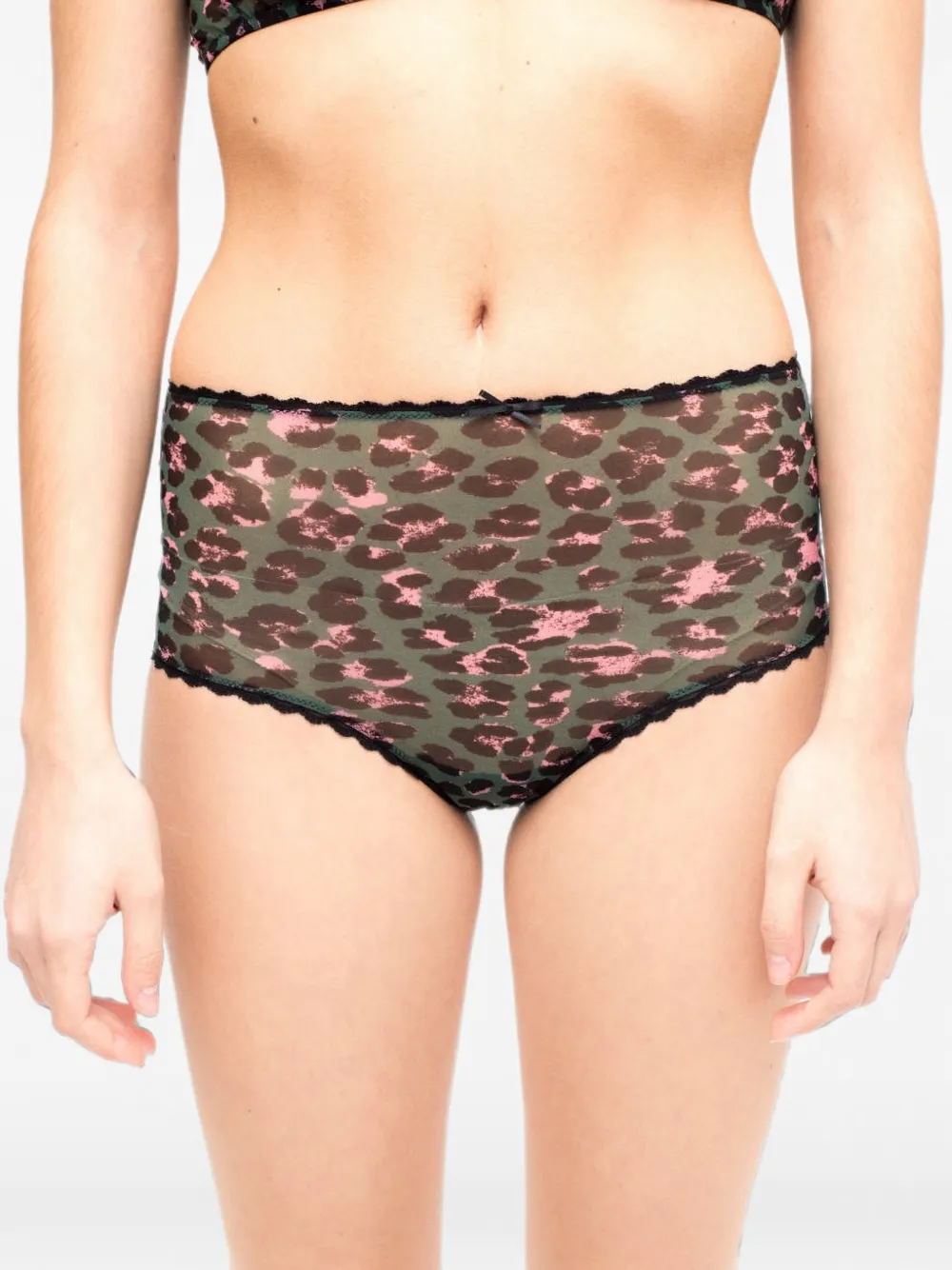 Laura Urbinati Slip met luipaard-print en kanten afwerking Groen