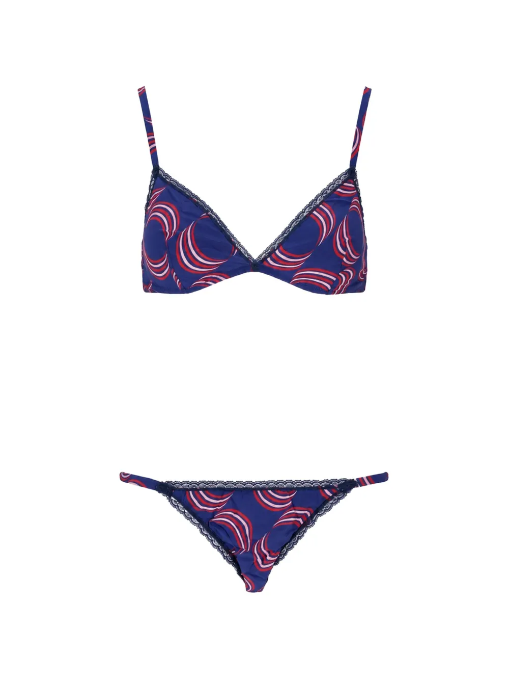 Laura Urbinati Slip met kanten afwerking en grafische print Blauw