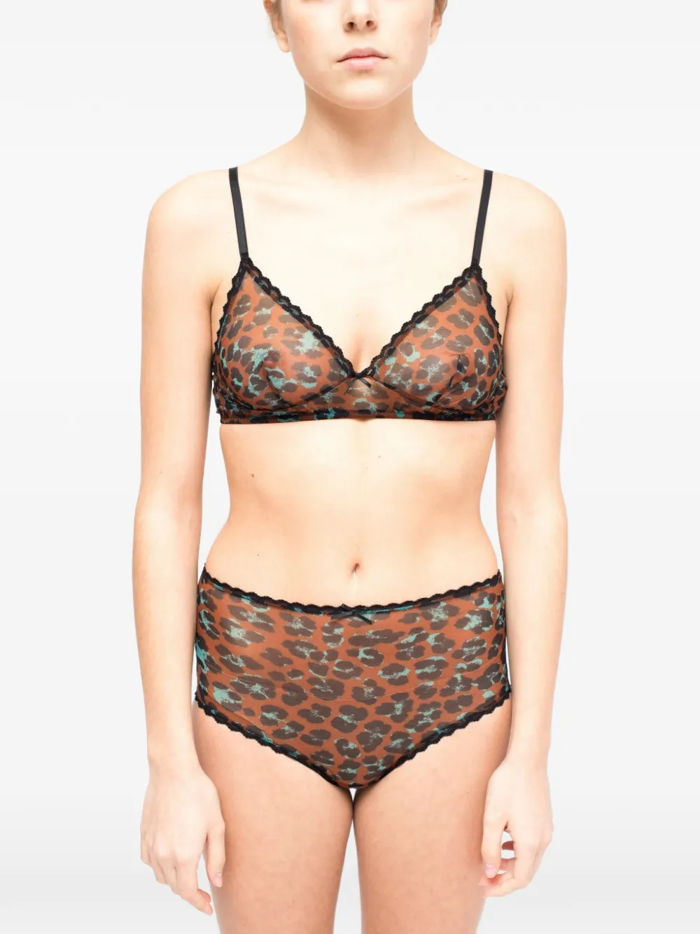 Laura Urbinati Slip met luipaard-print en kanten afwerking Bruin