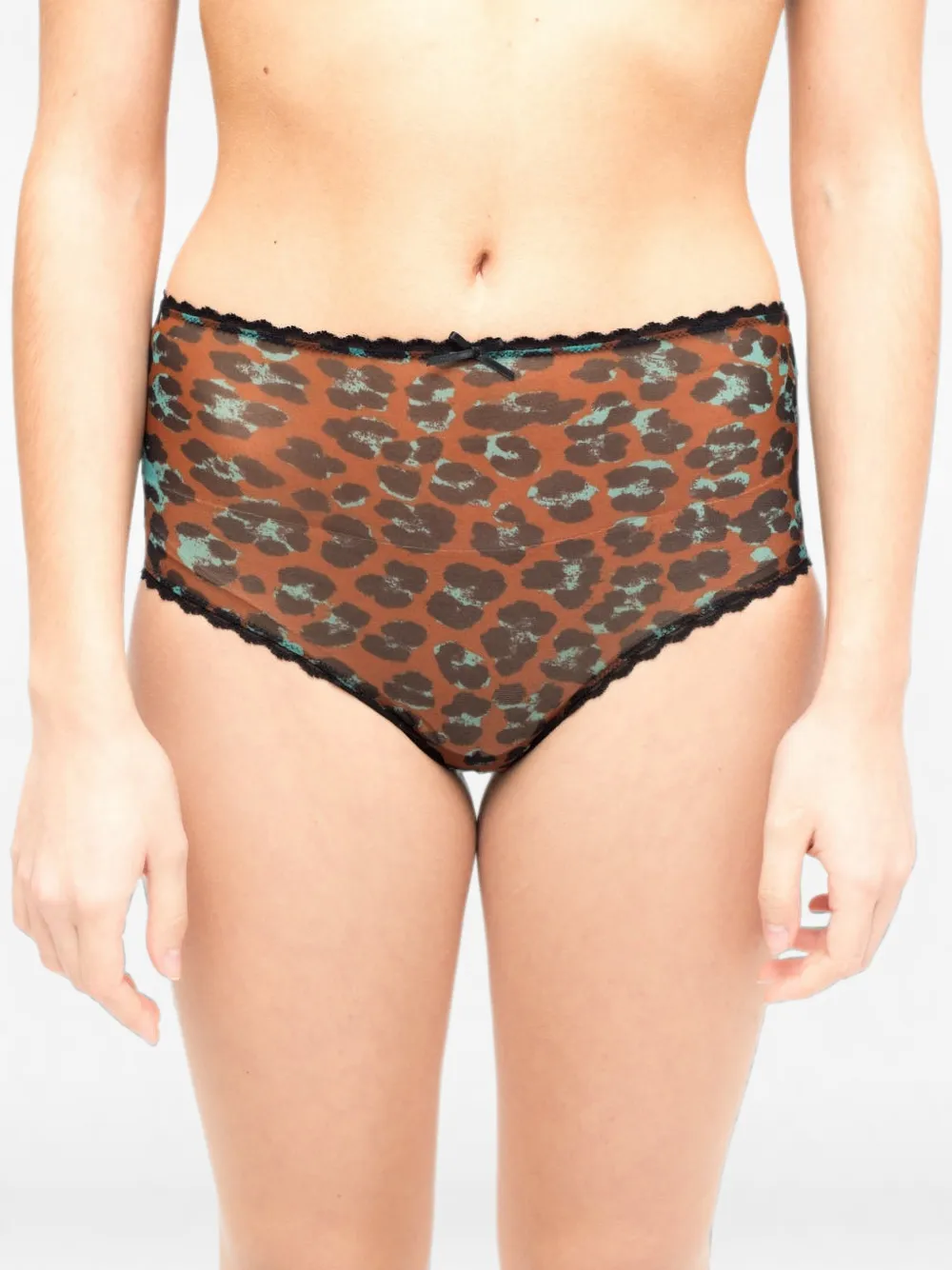 Laura Urbinati Slip met luipaard-print en kanten afwerking Bruin