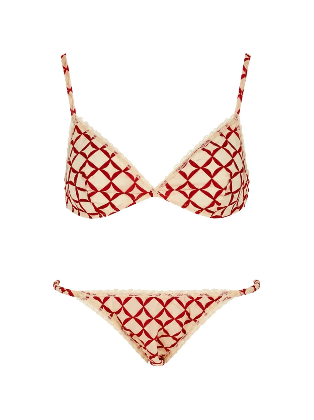 Laura Urbinati Slip met geometrische print en kanten afwerking Beige