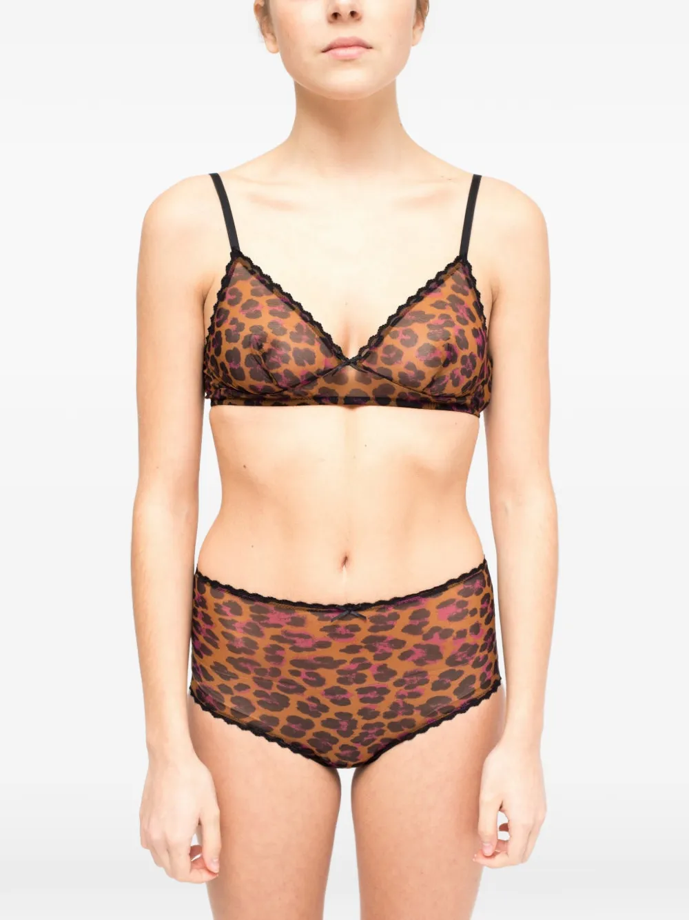 Laura Urbinati Slip met luipaard-print en kanten afwerking Bruin