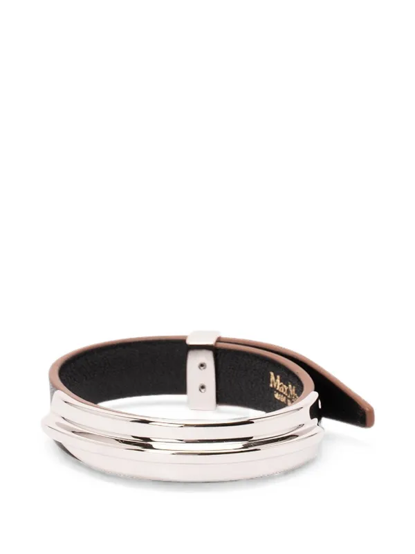 Max Mara Agiate Leather Bracelet in Silver