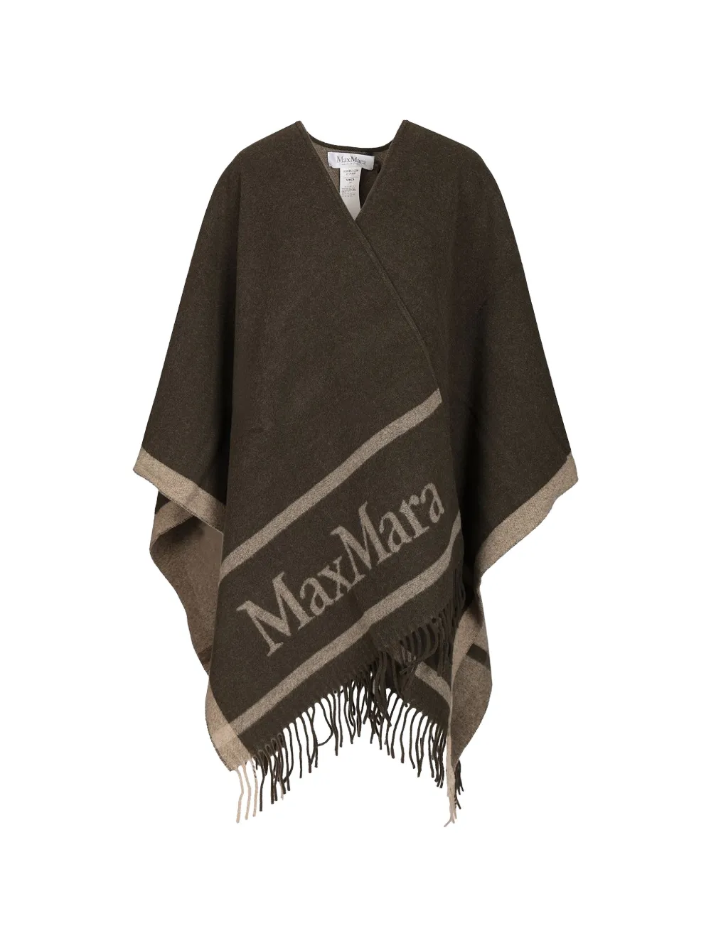 Max Mara Logo-jacquard Fringed-hem Poncho In Brown