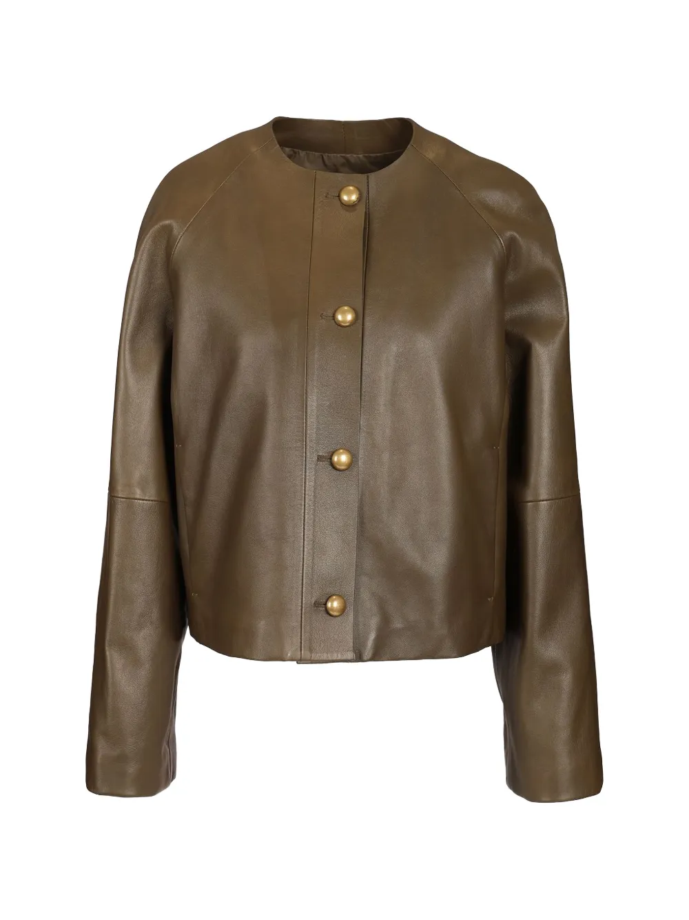Max Mara round-neck leather jacket - Grün