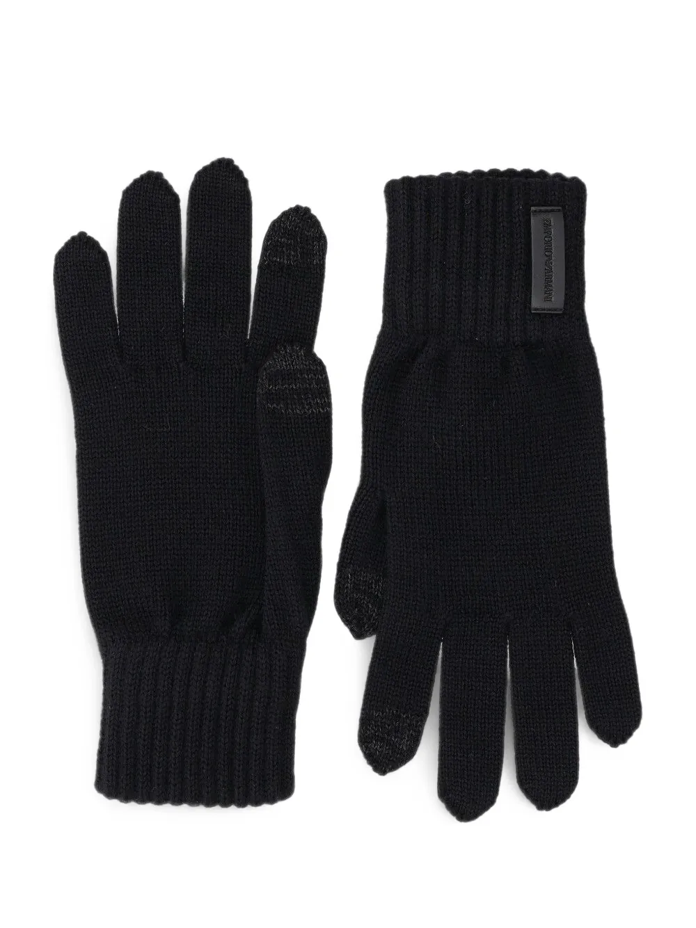 Emporio Armani logo-patch knitted gloves Zwart