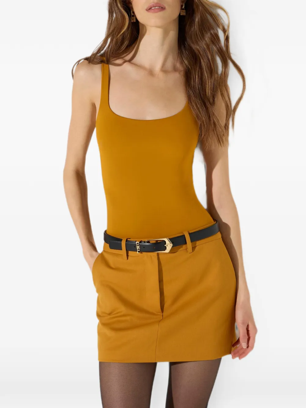 Elisabetta Franchi Leren riem met logo-details Zwart