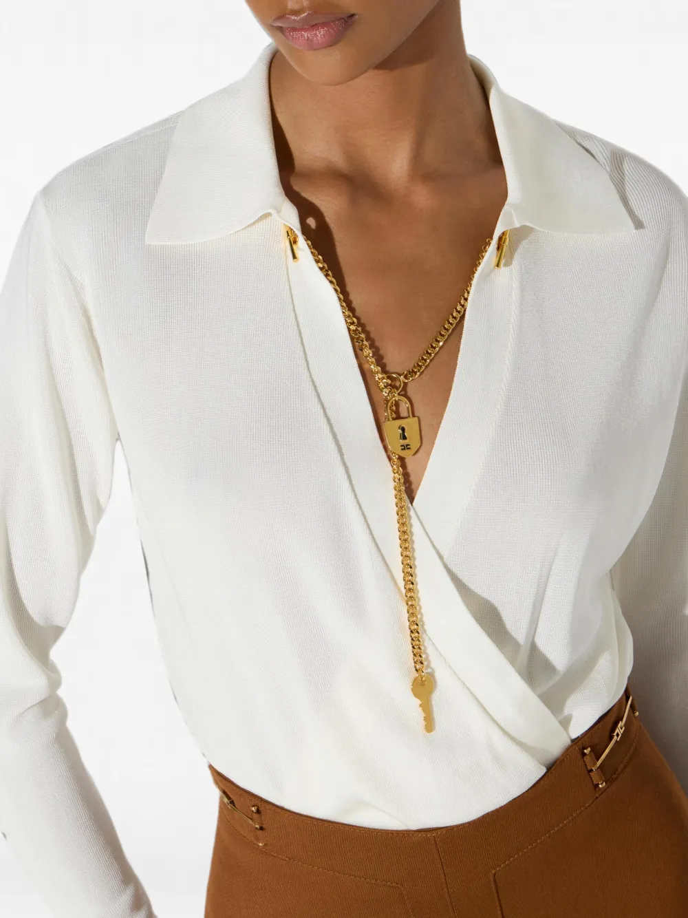 Elisabetta Franchi wikkelbody met schakelketting Wit