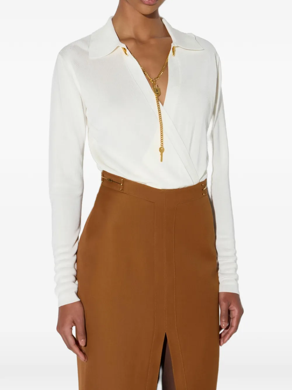 Elisabetta Franchi wikkelbody met schakelketting Wit