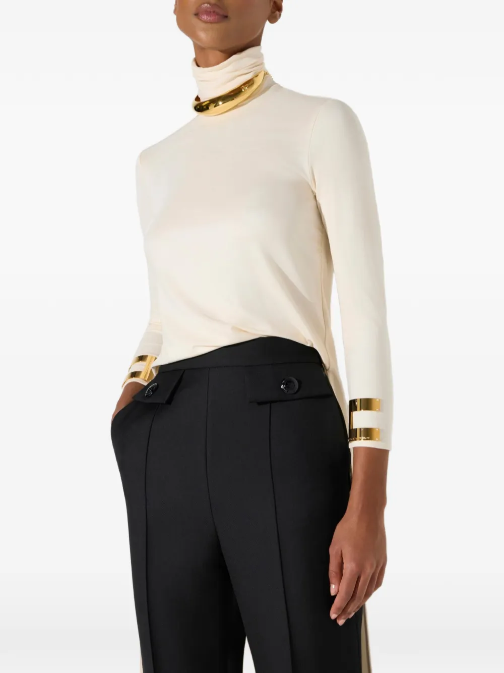 Elisabetta Franchi Top van glanzende jersey stof Beige