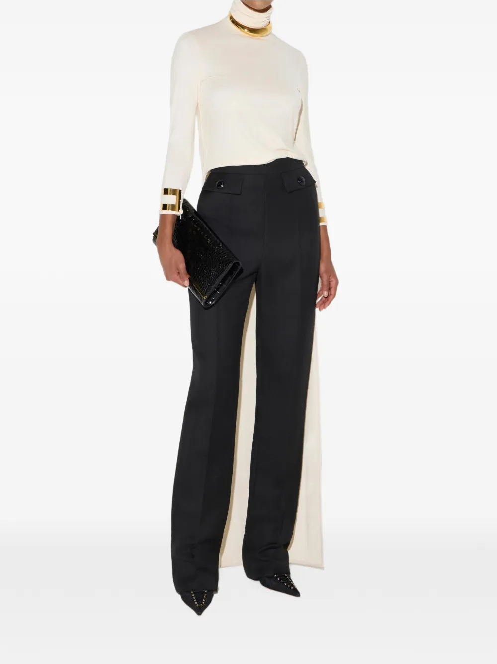 Elisabetta Franchi Top van glanzende jersey stof Beige