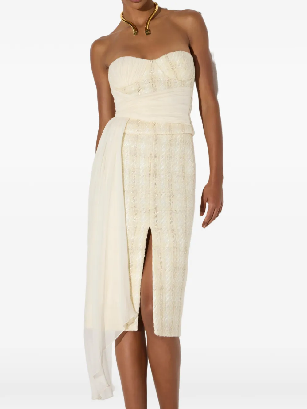 Elisabetta Franchi Tweed top met sjerp Beige