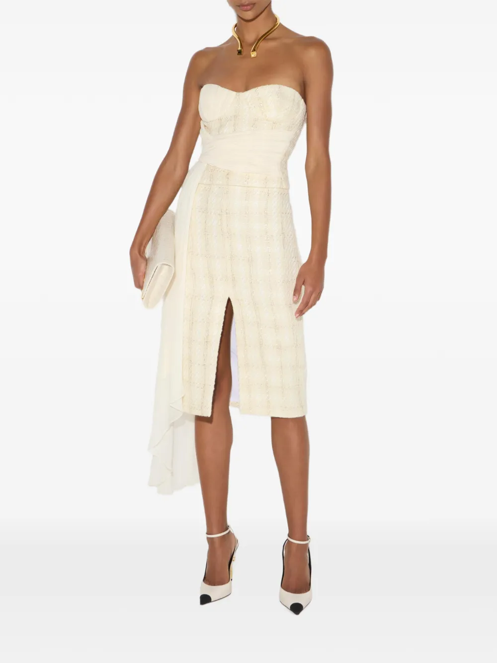 Elisabetta Franchi Tweed top met sjerp Beige
