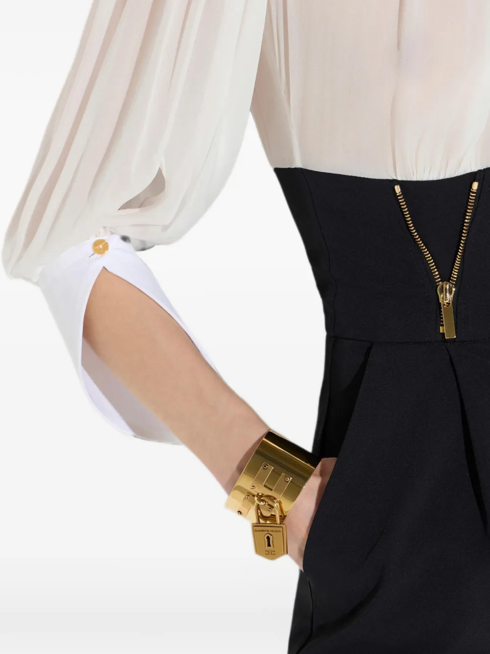 Elisabetta Franchi Playsuit van georgette en technische stof Wit