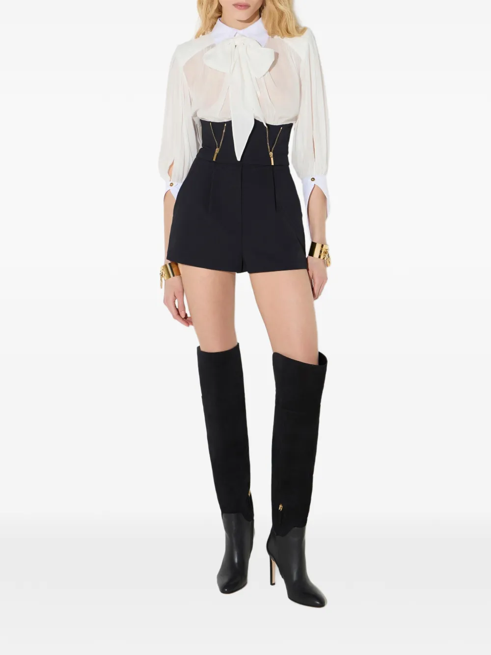 Elisabetta Franchi Playsuit van georgette en technische stof Wit