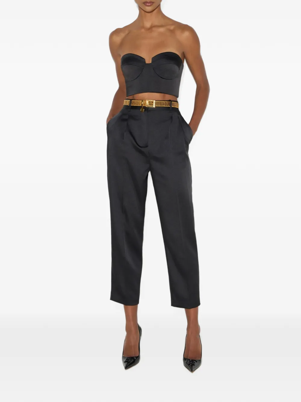 Elisabetta Franchi Stretch satijnen top Zwart