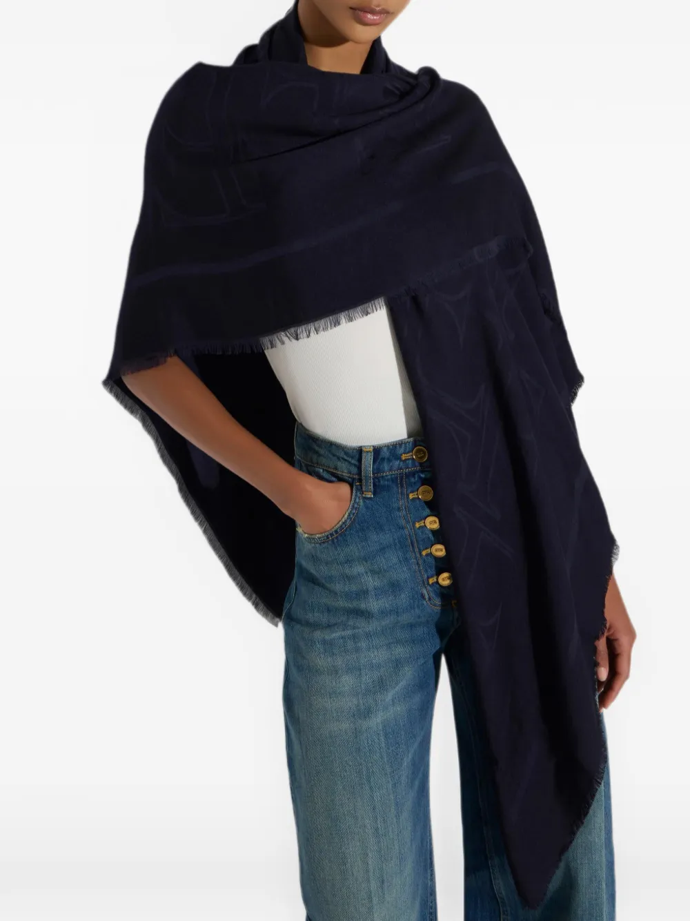 Elisabetta Franchi Sjaal met logo jacquard Blauw