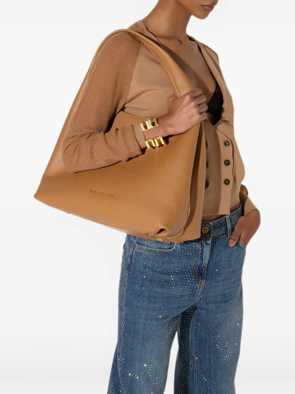 Elisabetta Franchi Schoudertas met bedels Bruin