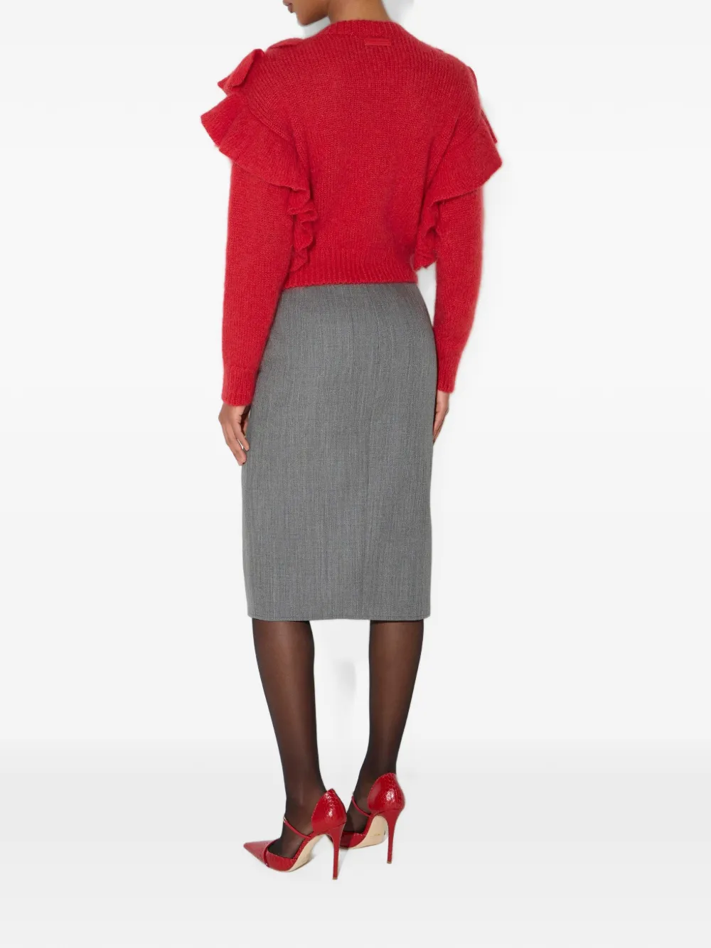 Elisabetta Franchi Gebreide pullover met ruches Rood