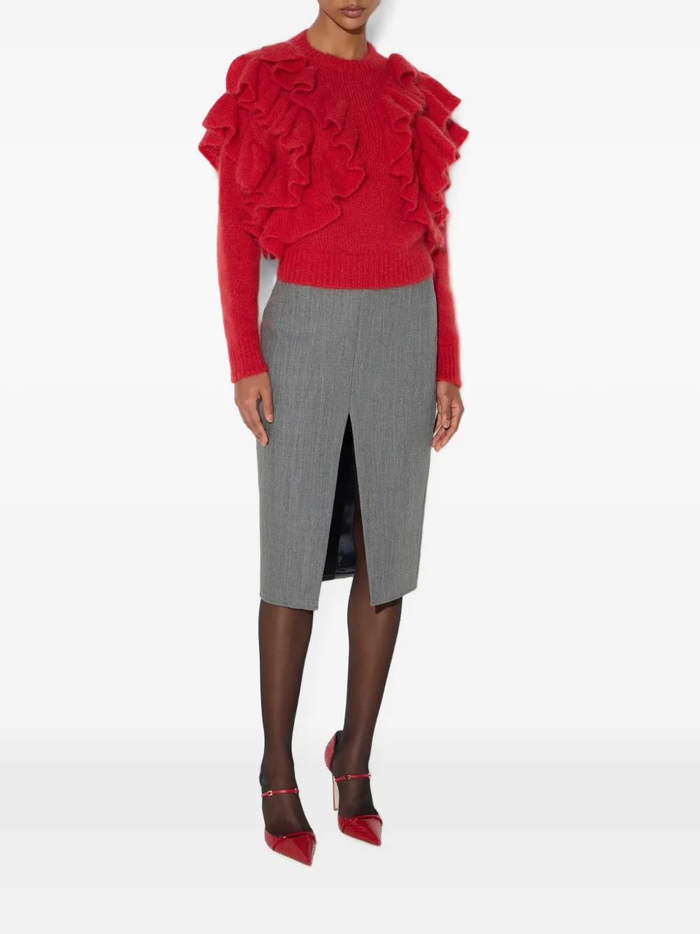 Elisabetta Franchi Gebreide pullover met ruches Rood